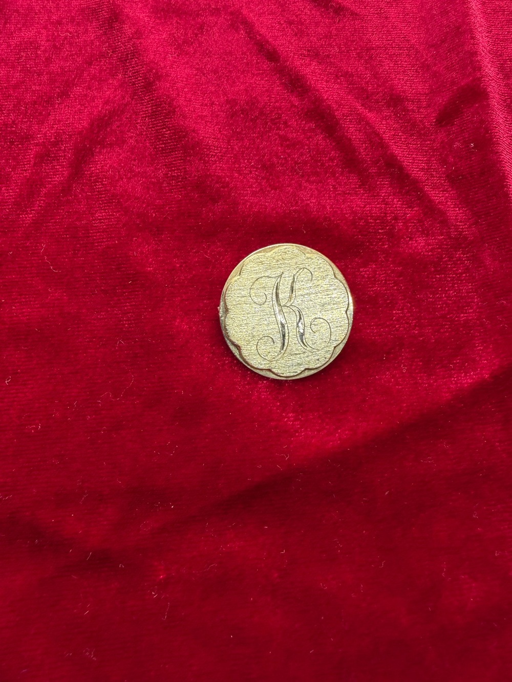 Vintage Goldtone Monogram Engraved Initial Letter "K”Brooch Pin